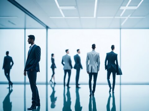 Group of business people standing in a corridor. Generative AI