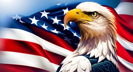 American flag with a bald eagle as a symbol of freedom and patriotism. Generative AI.