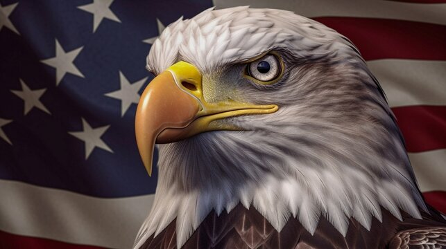 American eagle on the background of the flag of the United States of America. Generative AI.