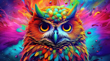 Naklejka premium Psychedelic owl art illustration