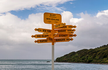 The signpost at Stirling Point in Bluff, the start of New Zealand's State Highway 1