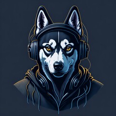 Husky dog headphones vector t-shirt art highly detailed illustration Generative AI