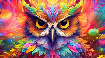 Psychedelic owl art illustration