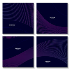 set of squares with elegant modern dark blue wave background with lines