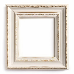 Empty vintage white wood square frame isolated on white background for wall art mockup, generative ai