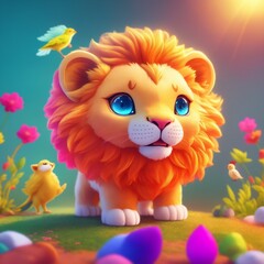 Very detailed cute lion. Generate Ai.