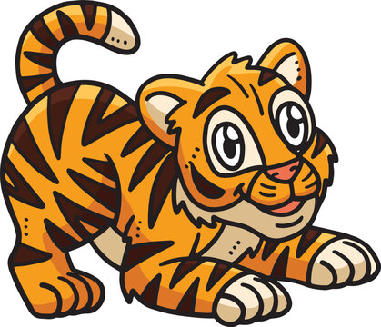 Baby Tiger Cartoon Colored Clipart Illustration