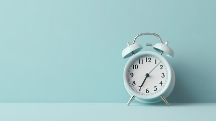 Retro alarm clock on light green background, free space for text, good morning concept.