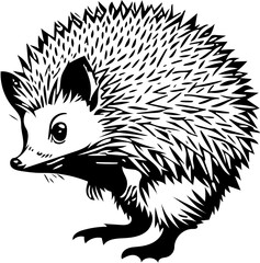 illustration of a hedgehog | black and white hedgehog vector design | Silhouette of a hedgehog
