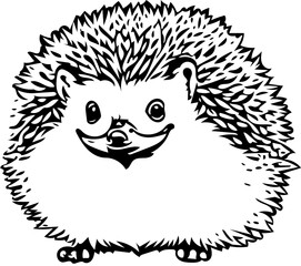 A fluffy fat hedgehog vector illustration | Silhouette of a black and white hedgehog