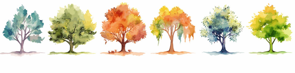 Watercolor Tree Collection Vector Illustrations of Colorful Foliage and Organic Branches