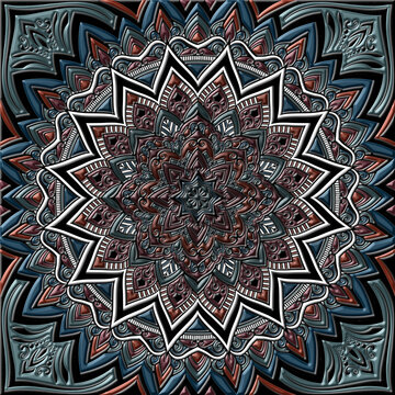 立体的で石のような艶のある風合いのマンダラ風パターンアート