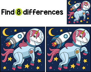 Unicorn Astronaut on Space Find The Differences