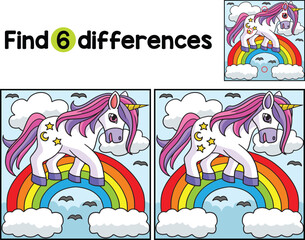 Unicorn Walking on Rainbow Find The Differences