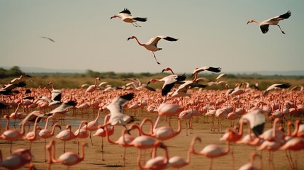 "Graceful Flamingos in their Natural Habitat: A Captivating Display of Wildlife Beauty