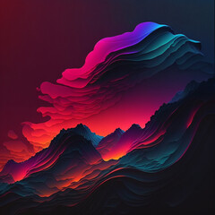 Abstract vibrant colorful gradient mountains. Dark rock and glow background in pink purple color. Generative AI