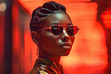 Portrait of a black woman wearing sunglasses.. Generative AI