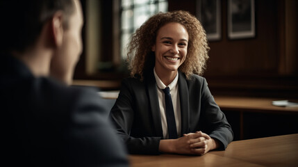 young woman in a job interview with business look created with generative AI tools