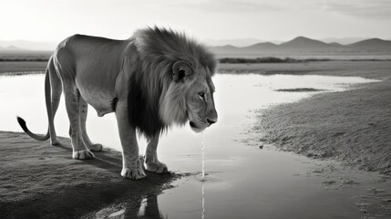 Obraz premium Majestic Lions Roaming Free in the African Wilderness: Capturing the Essence of Wildlife in its Natural Habitat