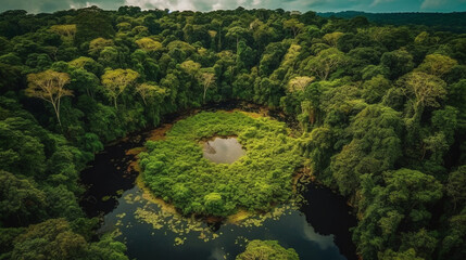 Landscape of a forest with uncommon shape in the middle of it created with generative AI