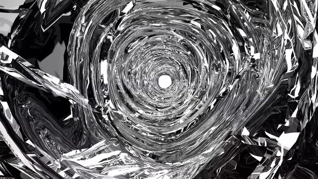 Movement inside a glass tunnel with reflections 