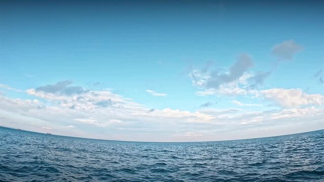 Open sea in the daytime.Video fish eye