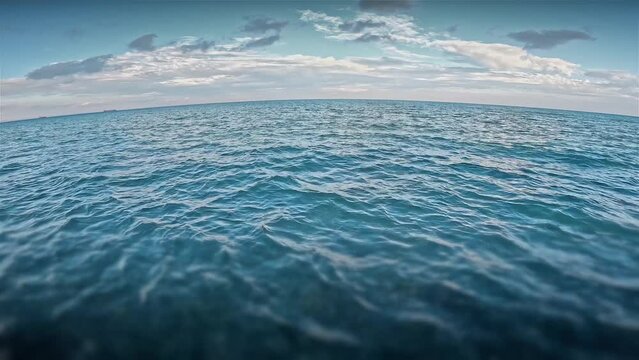 View to the open ocean.Ocean waves.Fisheye effect.