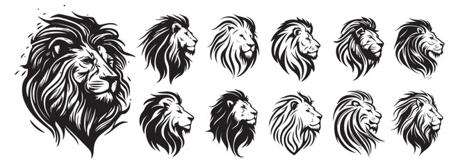 Lion heads vector silhouette illustration. - obrazy, fototapety, plakaty