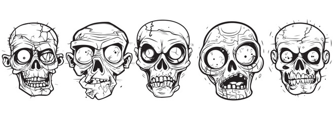 Human zombie skulls vector silhouette illustration.