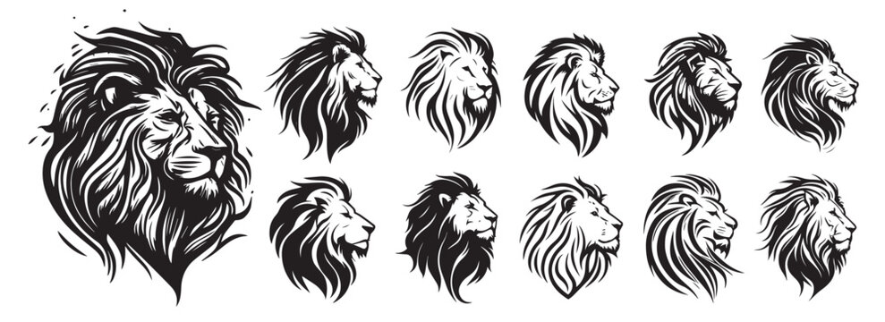 Lion heads vector silhouette illustration.