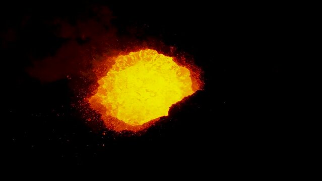 Drone view of lava flow of 2022 Piton de la fournaise eruption in Reunion island