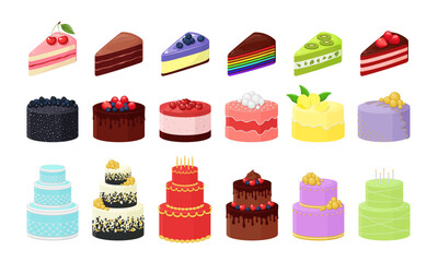 Set of vector cakes isolated on white background