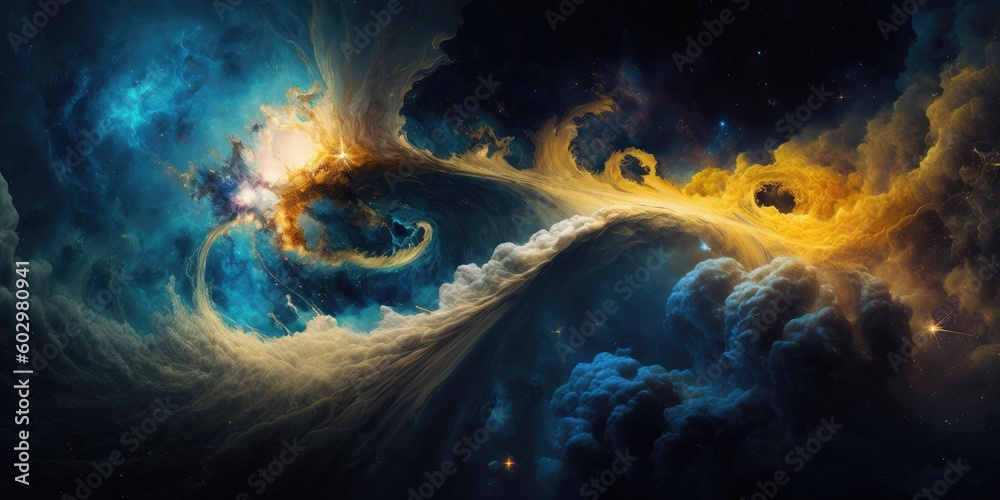 Poster background of an infinite space with stars, galaxies, nebular. superlative generative ai image.