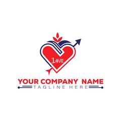 Love logo design template. Heart and arrow vector icon. Love logo.