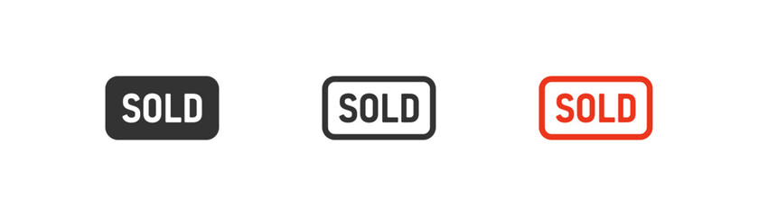 Sold out icon on light background. Sale symbol. Red stamp, store, just sold template banner. Outline, flat and colored style. Flat design. Vector illustration.