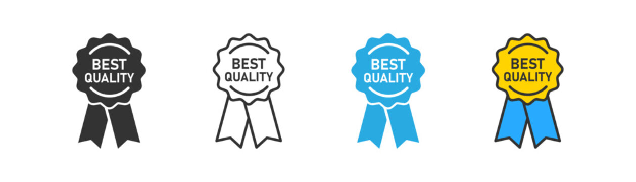 Best quality medal icon on light background. Product quality symbol. Excelent product quality, certified, quarantee, premium, approve. Outline, flat and colored style. Flat design. Vector