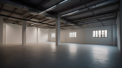large empty warehouse interior. Generative AI