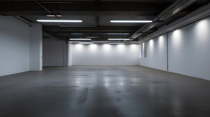 Interior of an empty warehouse. Generative AI