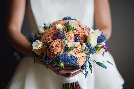Stunning wedding bouquet of fragrant flowers to complement your big day. generative ai.