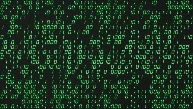 Digital binary computer code. LED seven segment display. Abstract technology background. Seamless loop 3D render animation