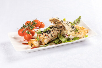 grilled salmon steak with vegetables