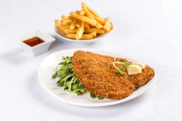 schnitzel and chips 
