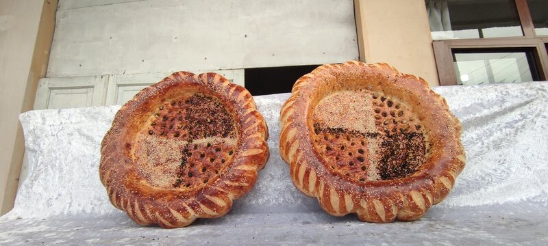 National uzbek bread sold in the market - Fergana, Uzbekistan.
