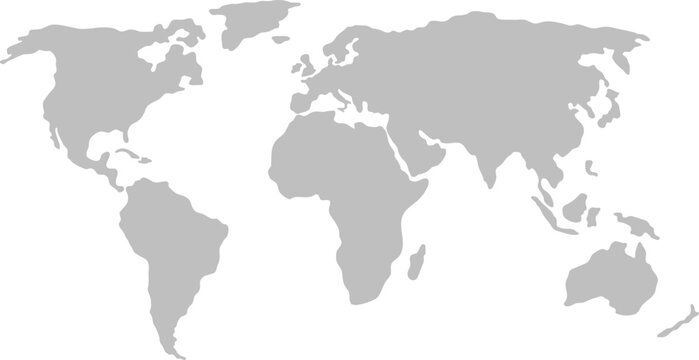 Gray simplified world map (Europe and Africa centered)