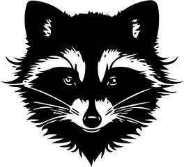 Raccoon head vector illustration | black and white Silhouette of a raccoon 
