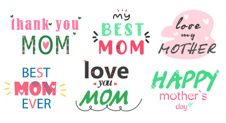 Fototapeta na wymiar Mother's day vector set, mother's day stickers set