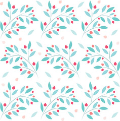 Amazing seamless fruit pattern with bright colorful, flowers and leaves on a white background. The elegant the template for fashion prints. Modern floral background.