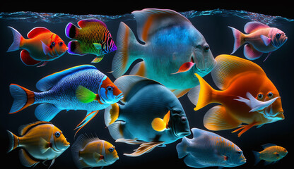 Many colorful fish underwater aquarium AI Generated pictures
