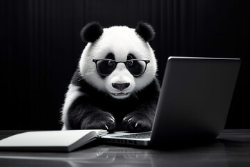 cute panda playing laptop
