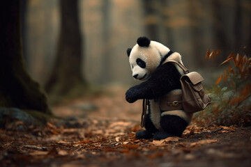 Fototapety  cute panda wearing a bag